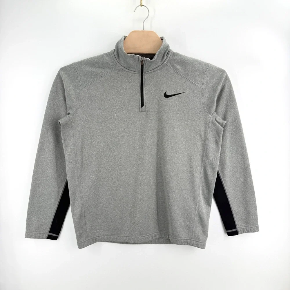 Nike Therma-FIT Quarter Zip Pullover Size M Polyester Gray Black Athletic Gym